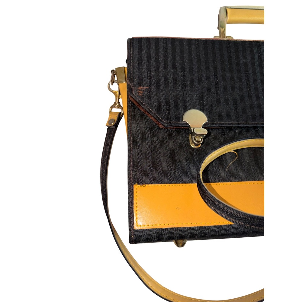 Rare!‎ Flawed! Vtg Fendi sas Roma Striped Pequin Briefcase Satchel Bag Canvas - Picture 3 of 15